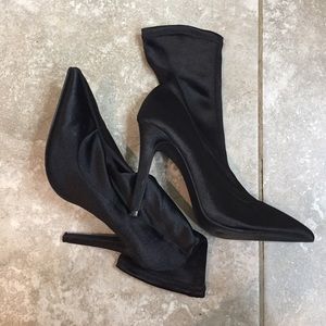 Pointed Toe Satin Sock Booties